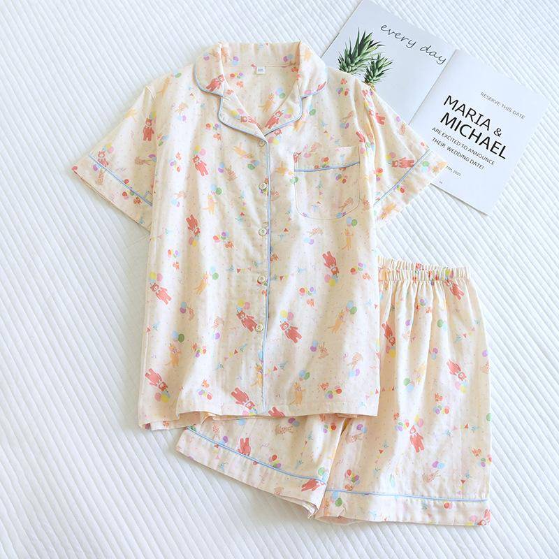 Sommer Damen Pyjama Kurzarm Shorts Zweiteiler 100% Baumwolle Pyjama Set Damen Wohnmöbel XL von Joom DACH