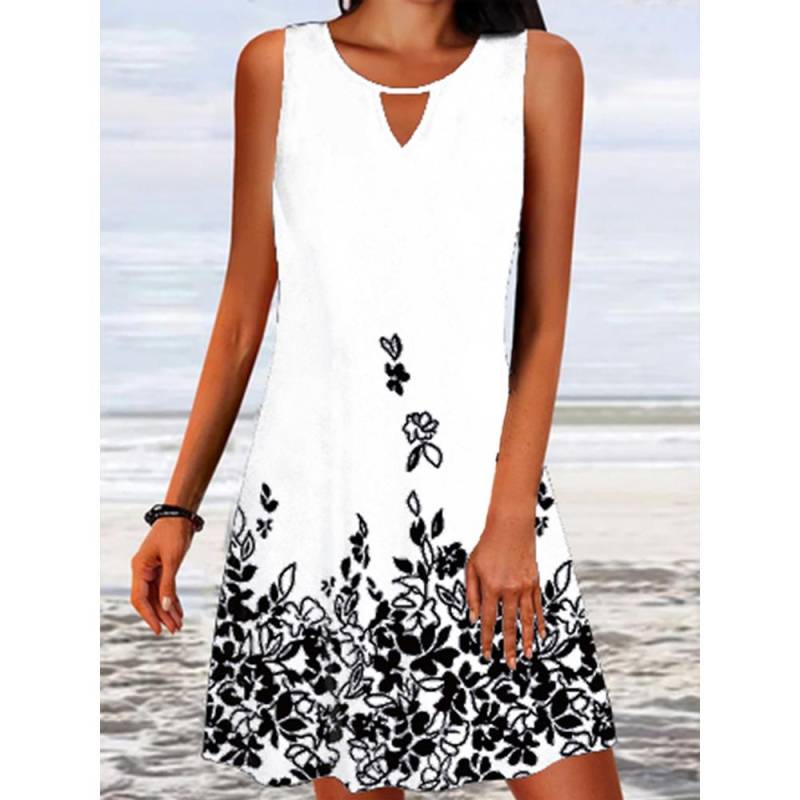 Sommer Damen Rock Loose Print Langarm Design Sense Floral ärmelloses Kleid XL weiß von Joom DACH