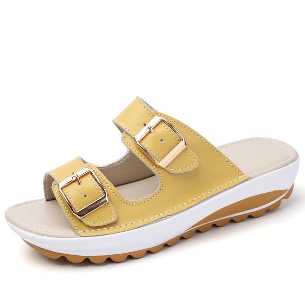 Sommer Damen Sandalen Flache Schuhe Leder Freizeitschuhe Offene Spitze Mode Strandschuhe Damenschuhe 37 gelb von Joom DACH