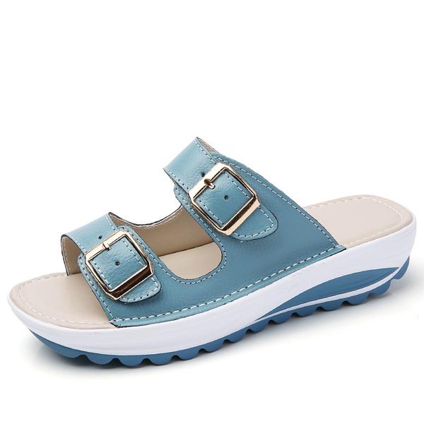 Sommer Damen Sandalen Flache Schuhe Leder Freizeitschuhe Offene Spitze Mode Strandschuhe Damenschuhe 40 blau von Joom DACH