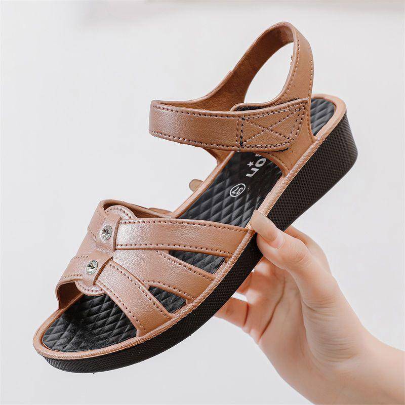 Sommer Damen Sandalen rutschfeste Slope Heel Dicke Sohle Mutter Schuhe Strand Sandalen Römersandalen 38 gold von Joom DACH