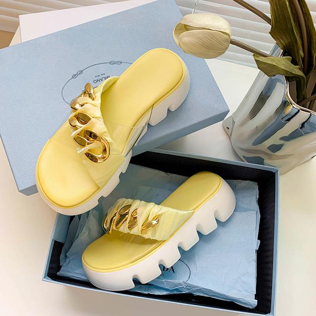 Sommer Damen Schuhe Plateau Sandalen Dicke Absätze Schuhe für Damen Prägnante Damen Pantoletten Designer Pantoletten Flip Flop Plateau 37 gelb von Joom DACH