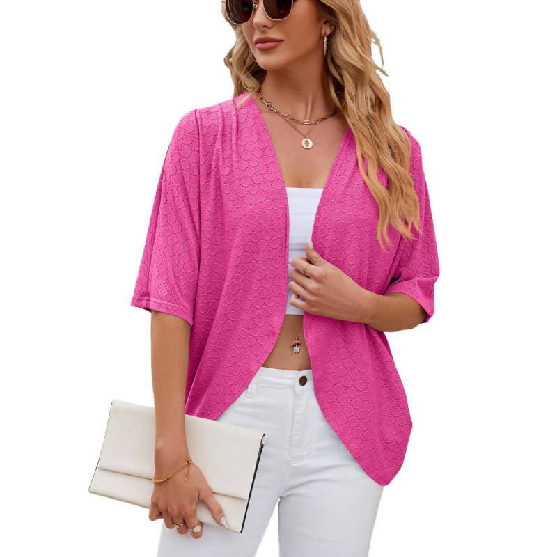 Sommer Damen Strickjacke Neue Einfarbig Mittelarm Strickjacke Strickjacke Jacke Klimaanlage Hemd XL barbie rosa von Joom DACH