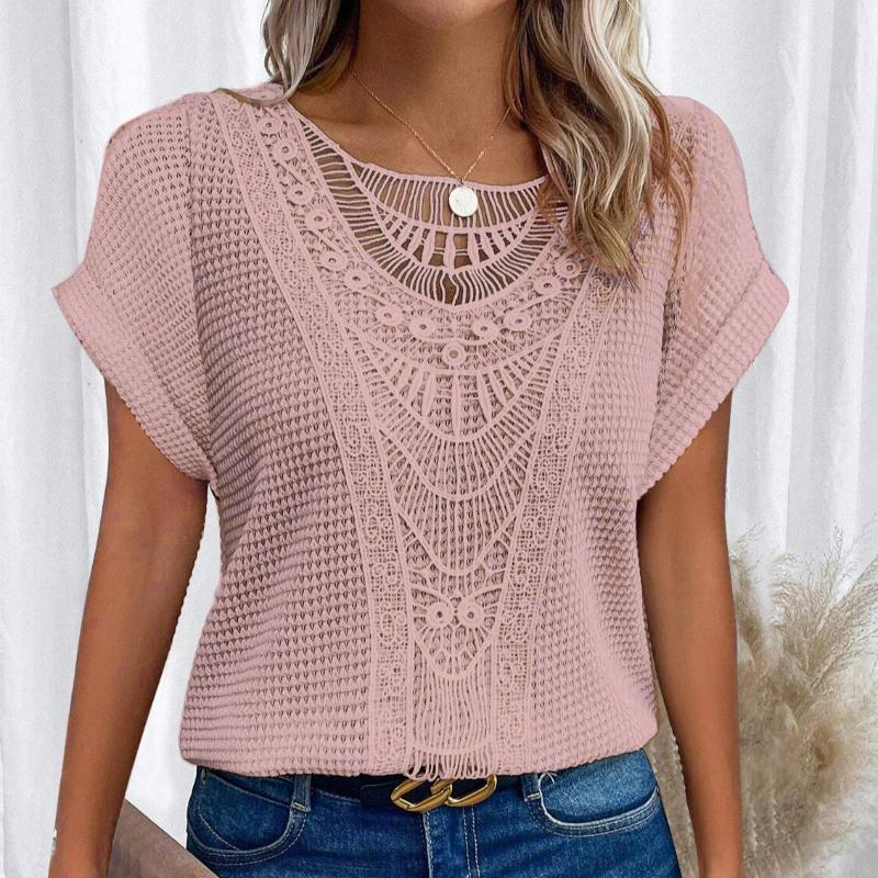 Sommer Damen T-Shirt Spitze Patchwork Kurzarm Top L rosa Sommer Damen T-Shirt Spitze Patchwork Kurzarm Top L rosa von Joom DACH