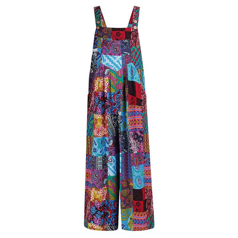 Sommer Damen Träger Jumpsuits Vintage Blumendruck Latzhose Ärmellos Weites Bein Lange Overall Latzhose Strampler Playsuit XXXXXL blau von Joom DACH