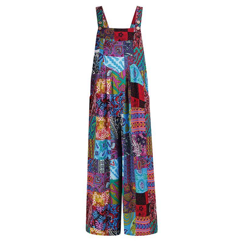 Sommer Damen Träger Jumpsuits Vintage Blumendruck Latzhose Ärmellos Weites Bein Lange Overall Latzhose Strampler Playsuit XXXXXL blau von Joom DACH