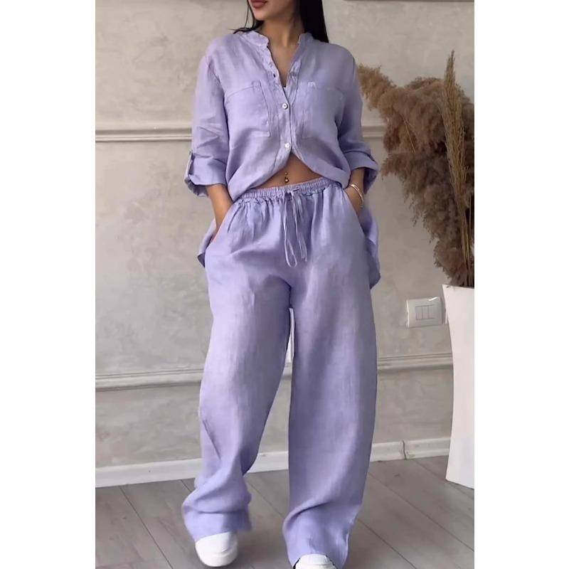 Sommer Damen Übergröße Hemdanzug Hohe Taille Lockerer Hosenanzug 3XL licht lila von Joom DACH