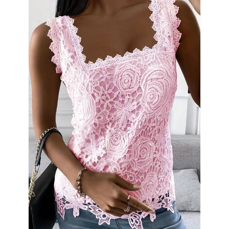 Sommer Damen Weste Quadratischer Hals Spitze Ärmellos Tank Top 2XL rosa von Joom DACH