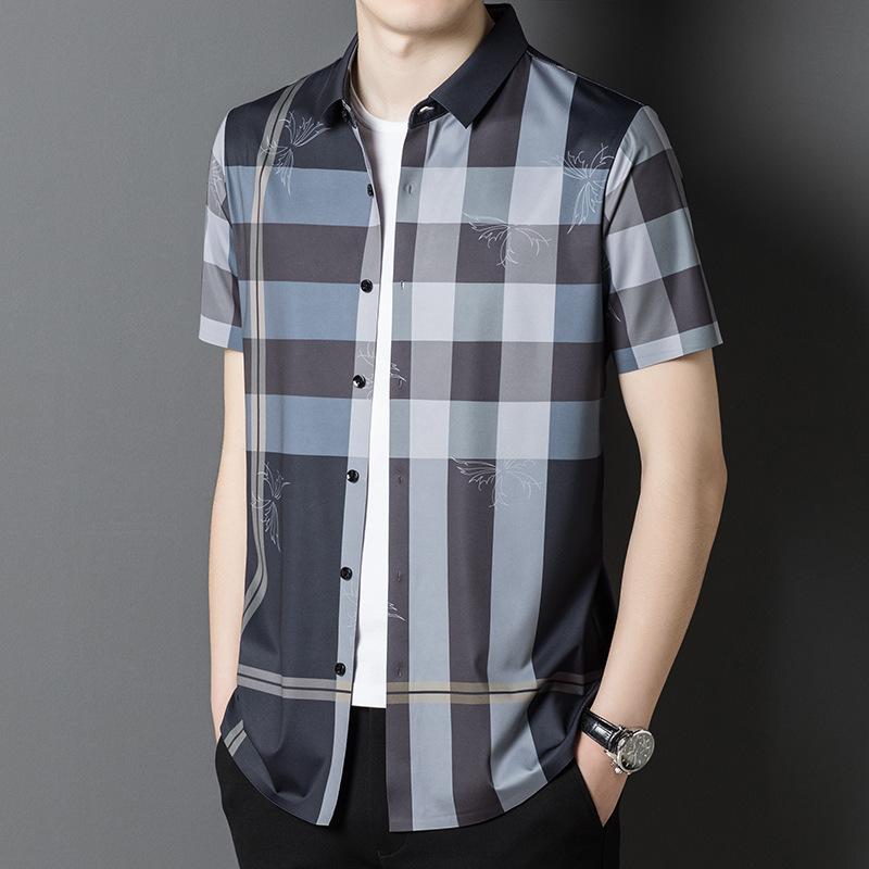 Sommer Dünn Dunkel Blume Lässig Nahtloses Hemd Top Revers Herren Bügelfreies Hemd Herren Papa Kleidung XXXXL von Joom DACH