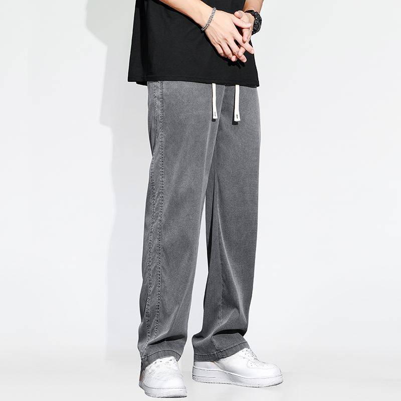 Sommer Dünne Lose Weite Bein Männer Jeans Weiche Lyocell Elastische Mode Lässig Gerade Kordelzug Denim Hose Schwarz Blau Grau XL grau von Joom DACH