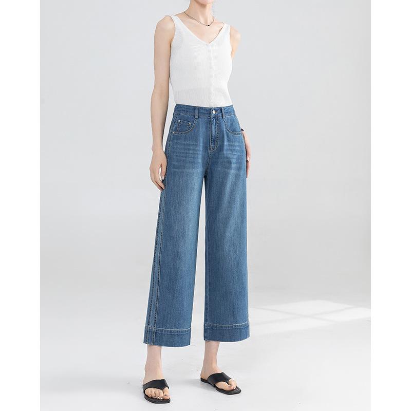Sommer Dünne Neun-Punkte Straight Jeans für Damen mit Hoher Taille Modische Pendler Kleine Lockere Slim Weitbein Hose 3XL von Joom DACH