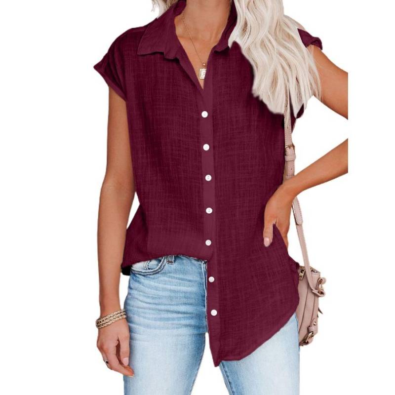 Sommer Einfarbig Einreiher Hemd frauen Casual Revers Kurzarm Bluse Top XL von Joom DACH
