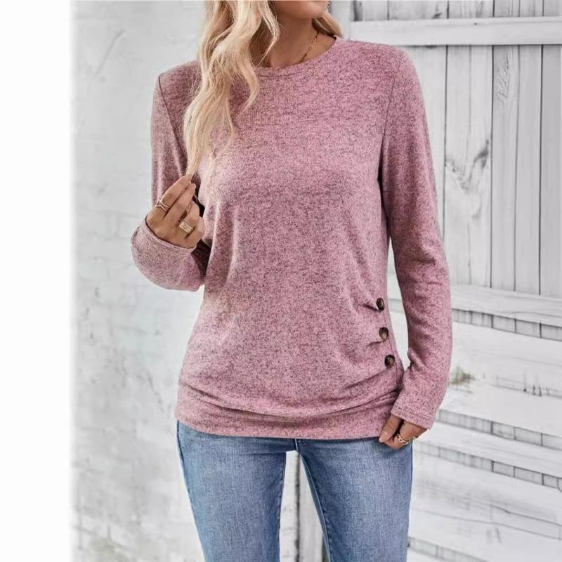 Sommer Einfarbig Langarm Rundhals Ausgehöhlt Casual Shirt für Frauen Pullover & Langarm M rosa von Joom DACH