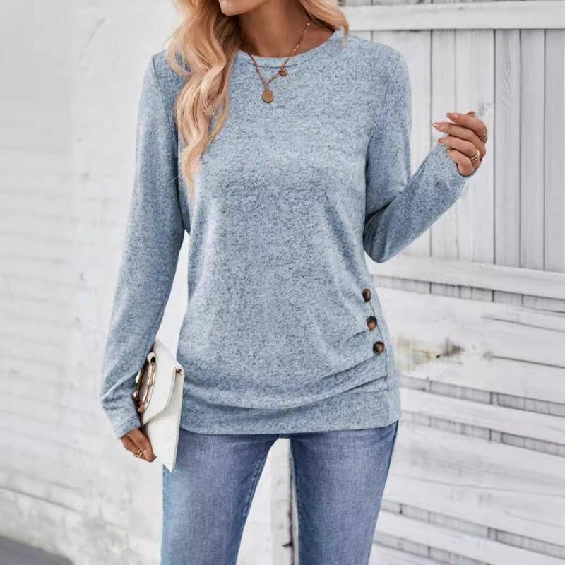 Sommer Einfarbig Langarm Rundhals Ausgehöhlt Casual Shirt für Frauen Pullover & Langarm M himmelblaue von Joom DACH