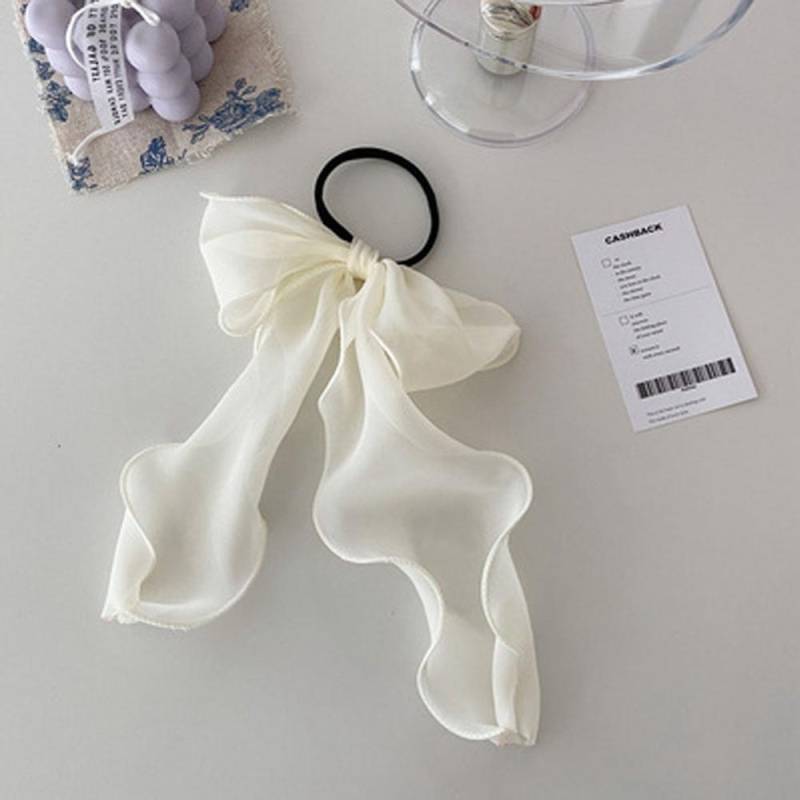 Sommer Einfarbig Spitze Garn Band Haar Scrunchies Frauen Bogen Elastische Haar Seil Pferdeschwanz Halter Mädchen Haar Krawatten Zubehör beige von Joom DACH