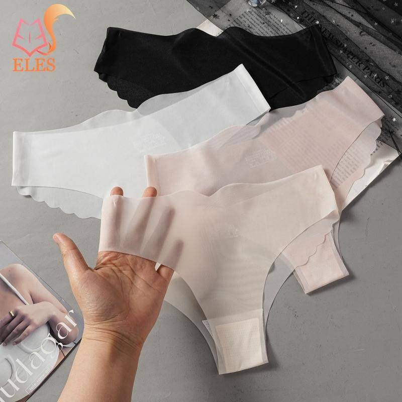 Sommer Eisseide Sexy Pure Color Wellenförmiger Rand T-Form Dessous Slips Damen Niedrige Taille Leicht Transparente Unterwäsche Höschen L rosa von Joom DACH