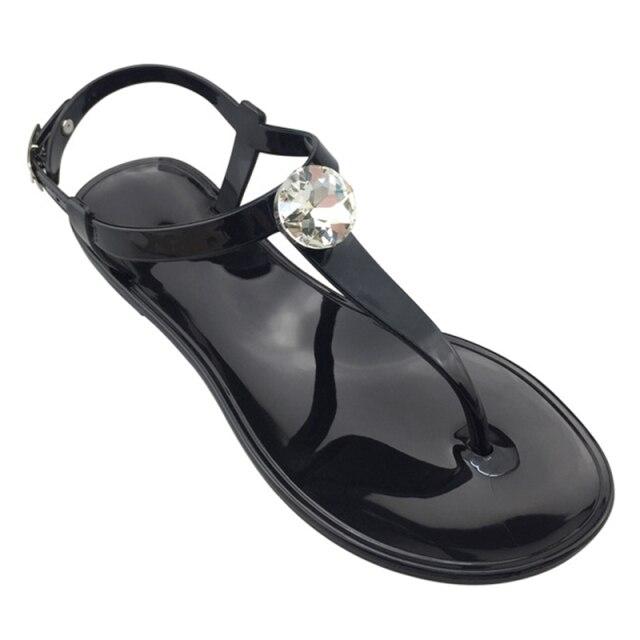 Sommer Flache Unterseite Clip Toe Frauen Sandalen Mode Strass Mädchen Schuhe Plus Größe Flip-Flops Bequeme Damen Gelee Schuhe 36 schwarz von Joom DACH