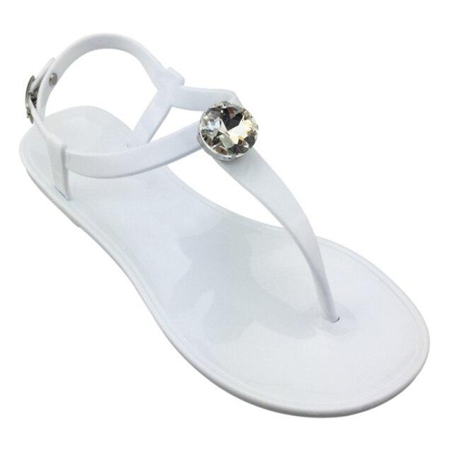 Sommer Flache Unterseite Clip Toe Frauen Sandalen Mode Strass Mädchen Schuhe Plus Größe Flip-Flops Bequeme Damen Gelee Schuhe 38 weiß von Joom DACH