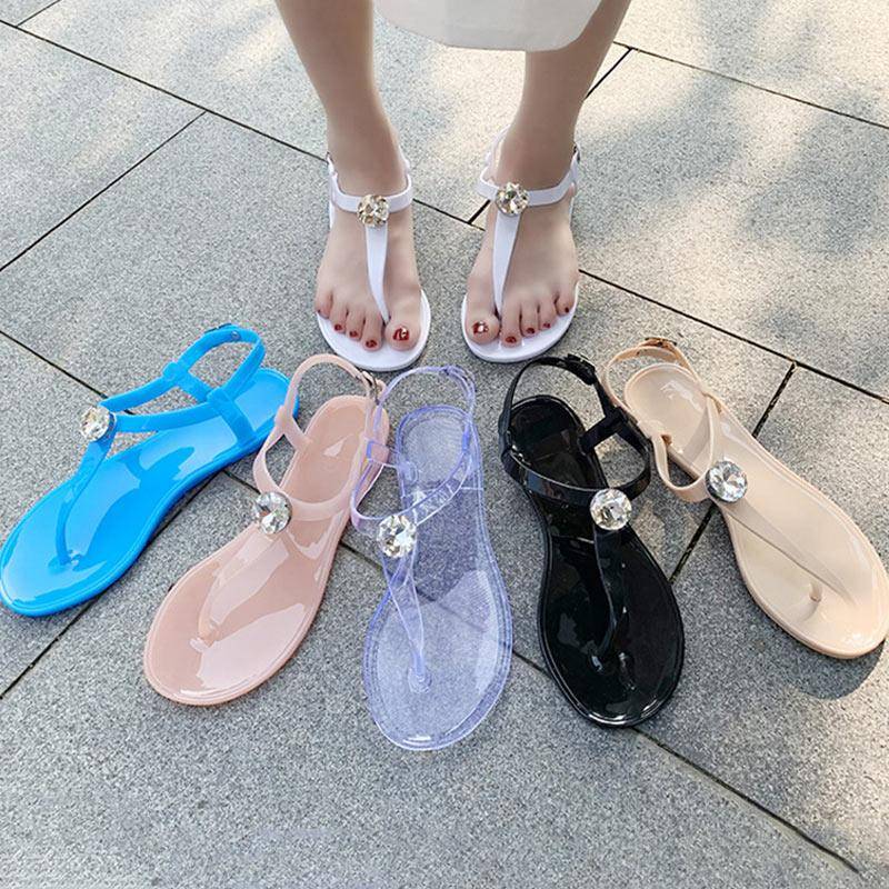 Sommer Flache Unterseite Clip Toe Frauen Sandalen Mode Strass Mädchen Schuhe Plus Größe Flip-Flops Bequeme Damen Gelee Schuhe 36 transparent von Joom DACH