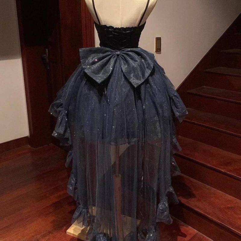 Sommer Französische Modische Taillenbetonte Glitzernde Kleid mit Schleppe Kurzer Rock Damen XXS schwarz von Joom DACH