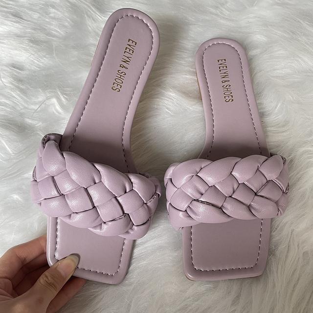Sommer Frauen 6cm High Heels Slides Leder Weave Pantoletten Plattform Hausschuhe Dame Slaps Luxus Replik Designer Luxus Schuhe 31 violett von Joom DACH