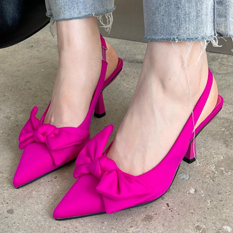 Sommer Frauen 7cm High Heels Pumps Sandalen Slingback Fetisch Pantoletten Dame Elegante Schmetterling Bogen Hochzeit Low Heels Party Schuhe 35 rosa von Joom DACH