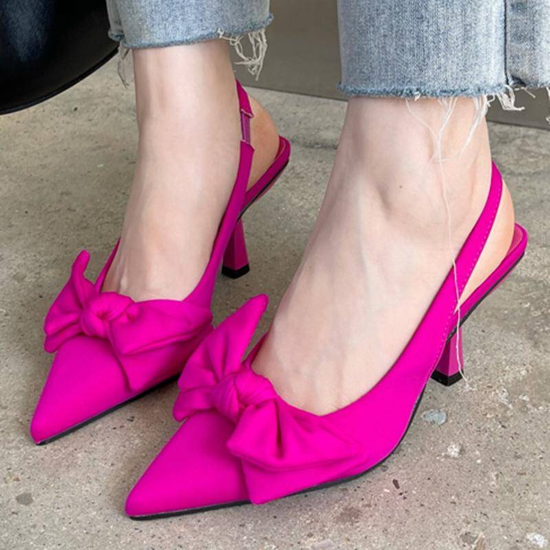 Sommer Frauen 7cm High Heels Pumps Sandalen Slingback Fetisch Pantoletten Dame Elegante Schmetterling Bogen Hochzeit Low Heels Party Schuhe 35 rosa von Joom DACH