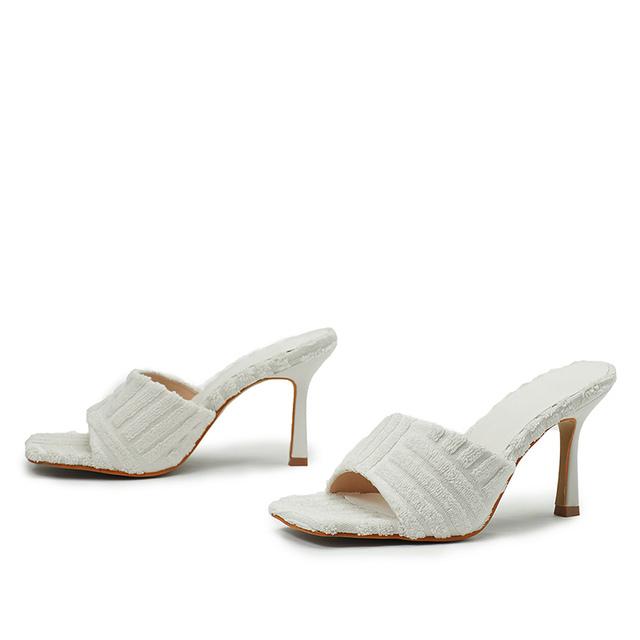 Sommer Frauen 9cm High Heels Slides Maultiere Luxus Marke Designer Hausschuhe Damen Slip On Stilettos Orange Grün Party Schuhe 35 weiß von Joom DACH