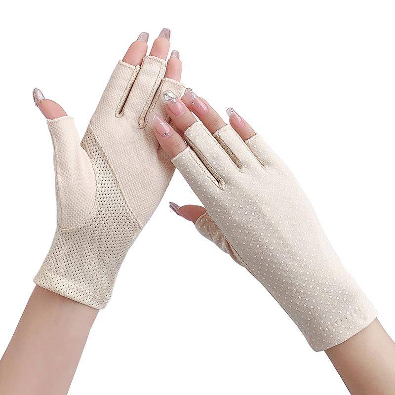 Sommer Frauen Dünne Baumwolle Finger Handschuhe Radfahren Nicht-slip Atmungsaktive Sonnencreme Elastizität Half Finger Fahren Handschuhe One Size beige von Joom DACH