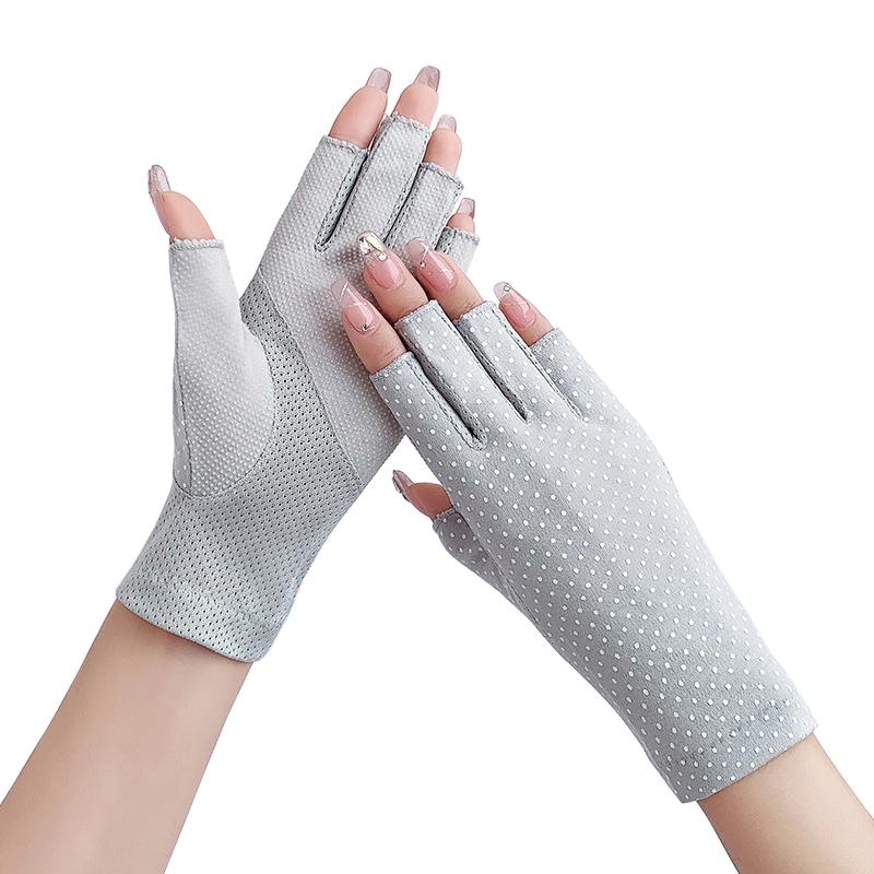 Sommer Frauen Dünne Baumwolle Finger Handschuhe Radfahren Nicht-slip Atmungsaktive Sonnencreme Elastizität Half Finger Fahren Handschuhe One Size grau von Joom DACH