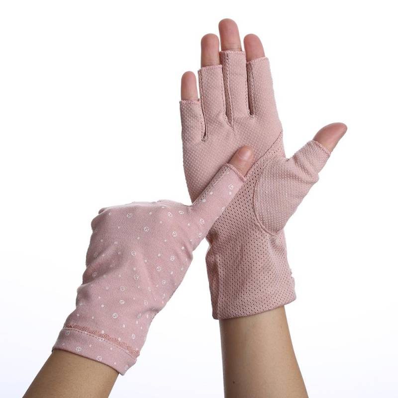 Sommer Frauen Dünne Baumwolle Finger Handschuhe Radfahren Nicht-slip Atmungsaktive Sonnencreme Elastizität Half Finger Fahren Handschuhe One Size rosa von Joom DACH