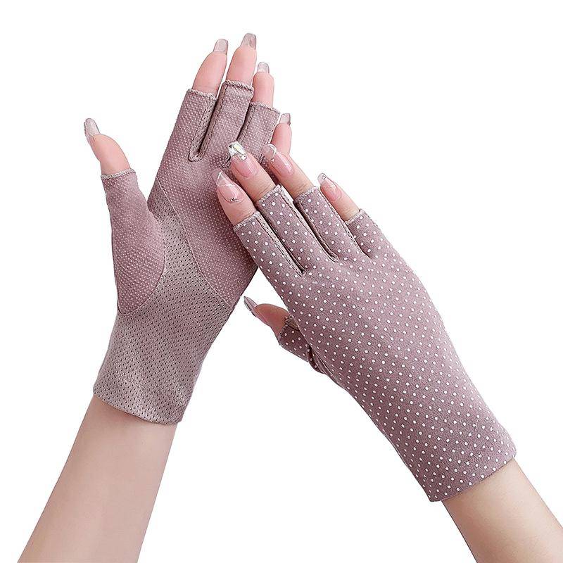 Sommer Frauen Dünne Baumwolle Finger Handschuhe Radfahren Nicht-slip Atmungsaktive Sonnencreme Elastizität Half Finger Fahren Handschuhe One Size violett von Joom DACH