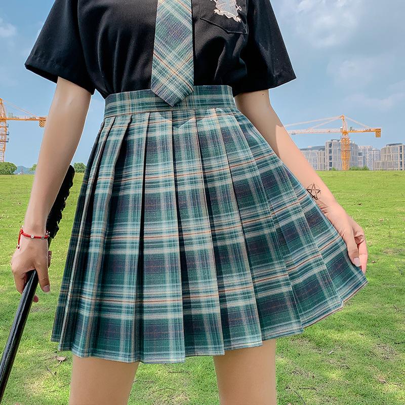 Sommer Frauen JK Röcke Hohe Taille Mädchen Faltenrock Japanischen Stil Damen Süße Plaid Mini Kleid M grün von Joom DACH