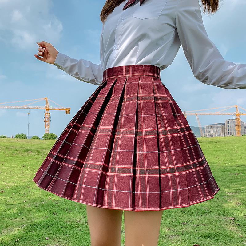 Sommer Frauen JK Röcke Hohe Taille Mädchen Faltenrock Japanischen Stil Damen Süße Plaid Mini Kleid XL rot von Joom DACH