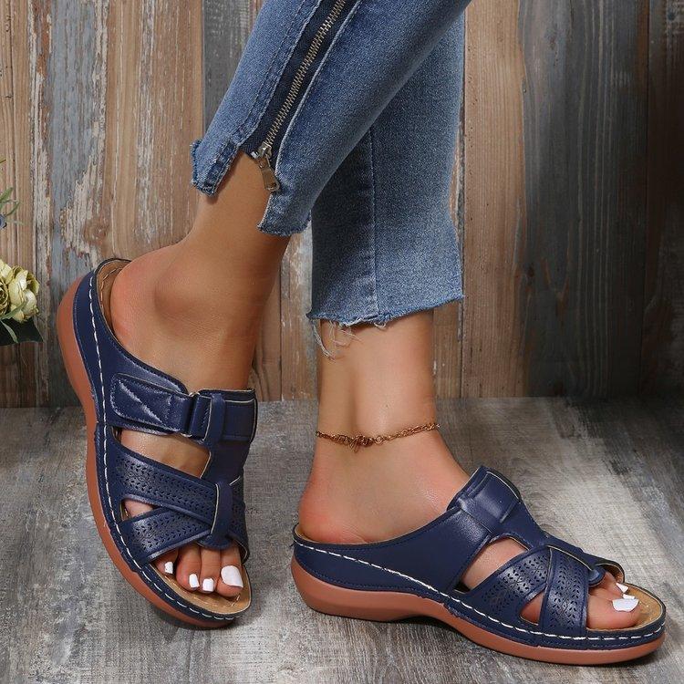 Sommer Frauen Keil Sandalen Premium Orthopädische Offene spitze Sandalen Vintage Anti-slip Leder Casual Weibliche Plattform Retro Schuhe 38 von Joom DACH