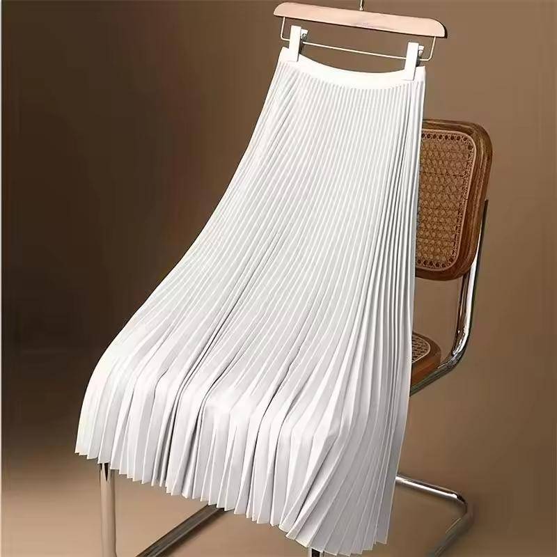 Sommer Frauen Midi Plissee Röcke Elastische Hohe Taille Satin Plain Rock One Size weiß von Joom DACH