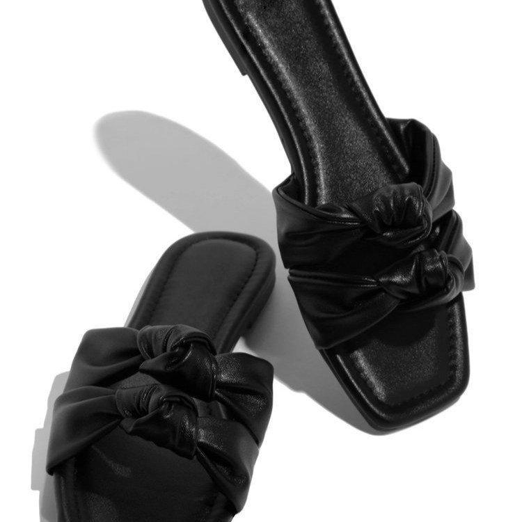 Sommer Frauen Sandalen Outdoor Plus Größe 43 Offene spitze Flache Hausschuhe Frauen Quadratischen Kopf Bogen Strand Frauen Schuhe 36 schwarz von Joom DACH