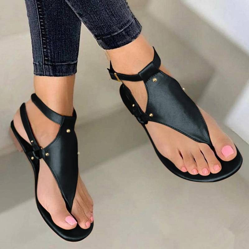 Sommer Frauen Sandalen Wohnungen Hausschuhe Pu Leder Flip-Flops Gürtel Schnalle Weibliche Schuhe Neue Rom Mode frauen Sandalen 36 von Joom DACH