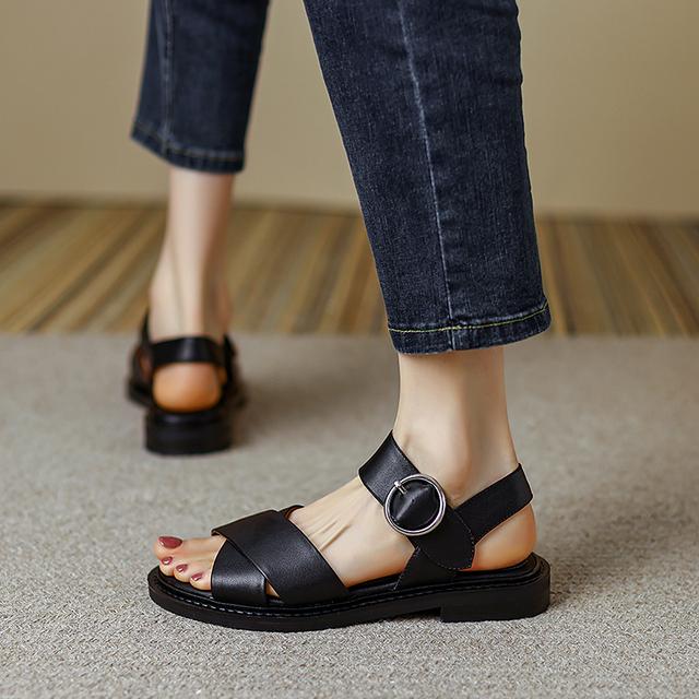 Sommer Frauen Schuhe Frauen Sandalen Aus Echtem Leder Flache Mit Sandalen Kuh Leder 37 schwarz von Joom DACH