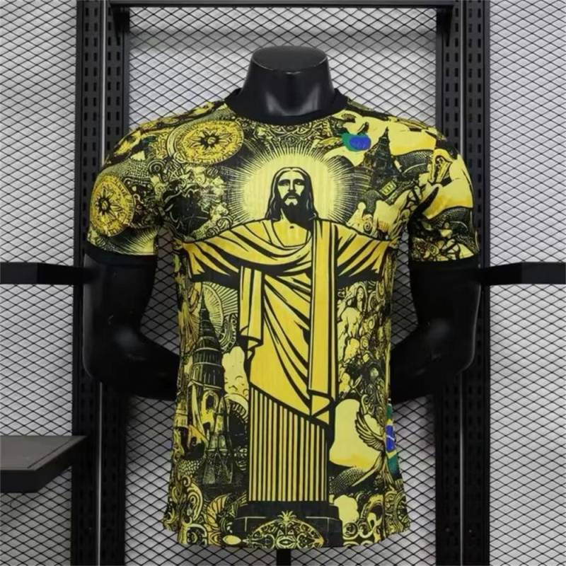 Sommer Fußballtraining Top Brasilien Special Edition Jesus Schwarz Grau Fußballtrikot Erwachsene Kinder Outdoor Männer T-Shirts Hot Top 2XL von Joom DACH
