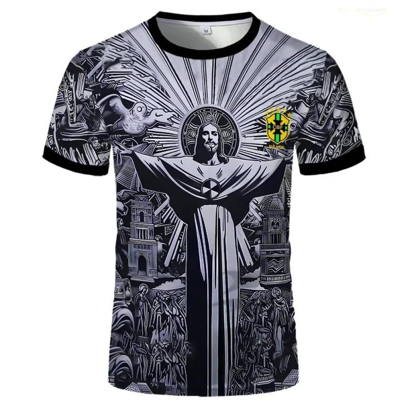 Sommer-Fußballtrainingsoberteil Brasilien Special Edition Jesus Schwarz-Grau Fußballtrikot Erwachsene Kinder Outdoor Schnelltrocknendes Oberteil 6XL XL weiß von Joom DACH