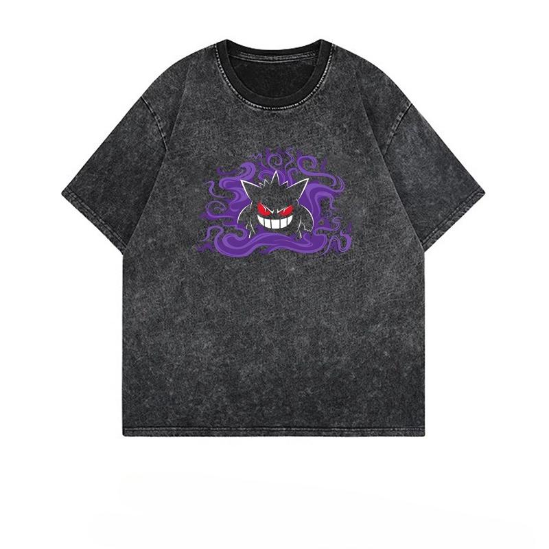 Sommer Gengar Pokemon Anime Herren T-Shirt Druck Vintage Gewaschen Kurzarm T-Shirt Damen Oversized Gym Y2k Kleidung L von Joom DACH