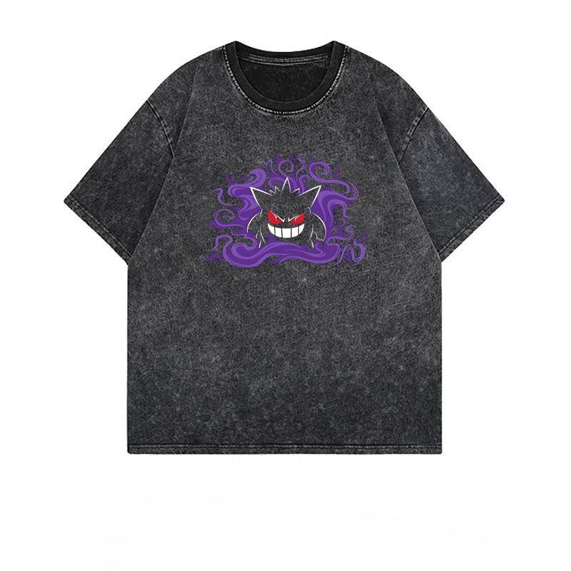 Sommer Gengar Pokemon Anime Herren T-Shirt Druck Vintage Gewaschen Kurzarm T-Shirt Damen Oversized Gym Y2k Kleidung L von Joom DACH