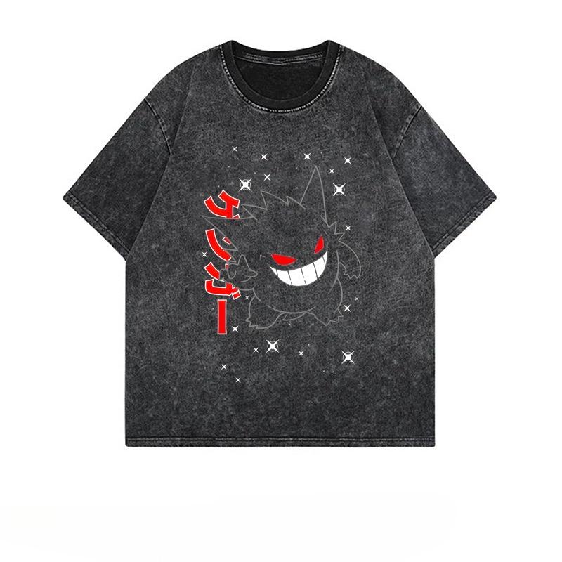 Sommer Gengar Pokemon Anime Herren T-Shirt Druck Vintage Gewaschen Kurzarm T-Shirt Damen Oversized Gym Y2k Kleidung XL von Joom DACH