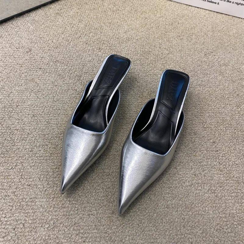 Sommer Gladiator Frauen Pantoletten Hausschuhe Mode Elegante Spitzschuh Slides Schuhe Damen Outdoor Kleid High Heel Sandalias 35 silber von Joom DACH