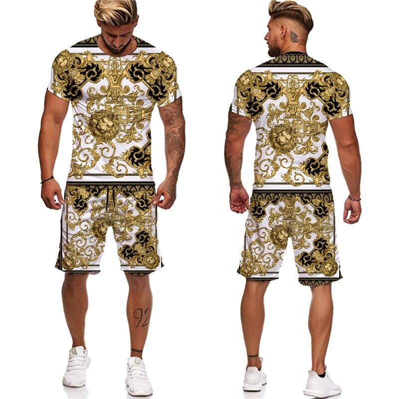 Sommer Goldene Muster 3D Gedruckt männer Zwei Stück Set Trainingsanzug Barock Stil T-Shirts + Shorts Anzug Hipster Streetwear Kleidung 3XL von Joom DACH
