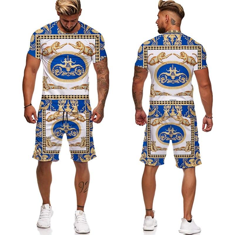Sommer Goldene Muster 3D Gedruckt männer Zwei Stück Set Trainingsanzug Barock Stil T-Shirts + Shorts Anzug Hipster Streetwear Kleidung M von Joom DACH