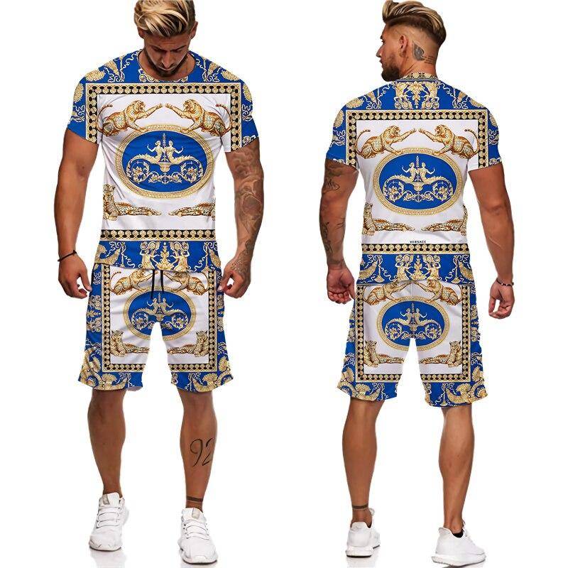 Sommer Goldene Muster 3D Gedruckt männer Zwei Stück Set Trainingsanzug Barock Stil T-Shirts + Shorts Anzug Hipster Streetwear Kleidung M von Joom DACH