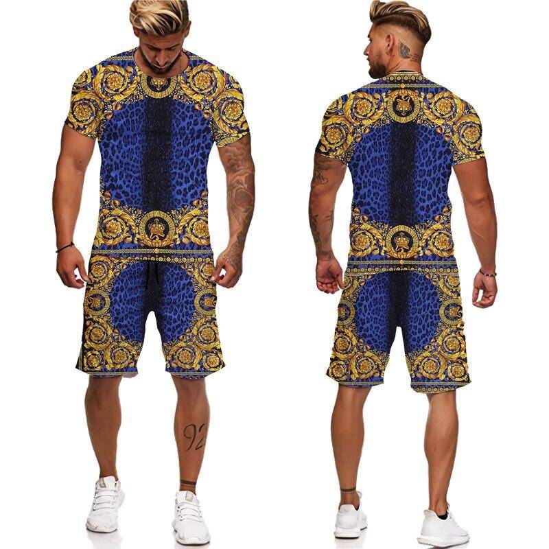 Sommer Goldene Muster 3D Gedruckt männer Zwei Stück Set Trainingsanzug Barock Stil T-Shirts + Shorts Anzug Hipster Streetwear Kleidung XL von Joom DACH