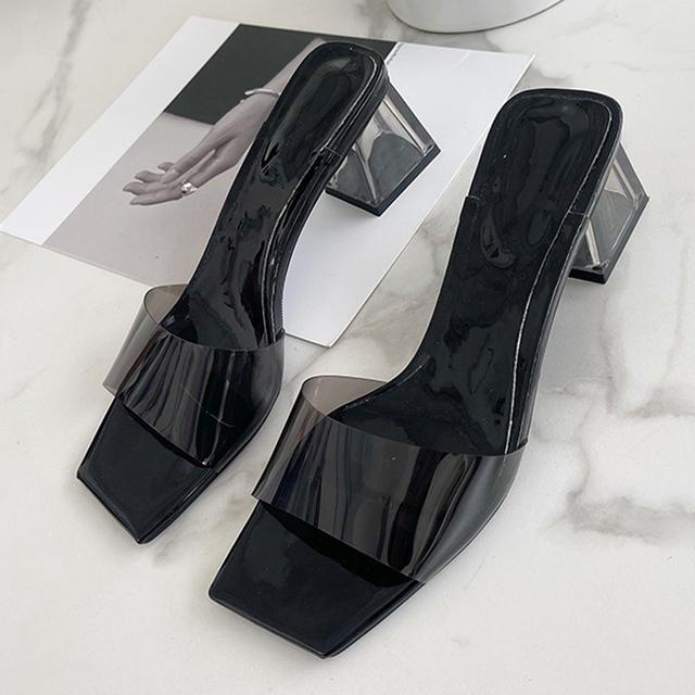 Sommer Hausschuhe Damen Blau Grün PVC Transparente Schuhe Pantoletten Slides Mode Offene Zehen Klare Absätze Strand Gelee Sandalen Größe 35 -40 36 schwarz von Joom DACH